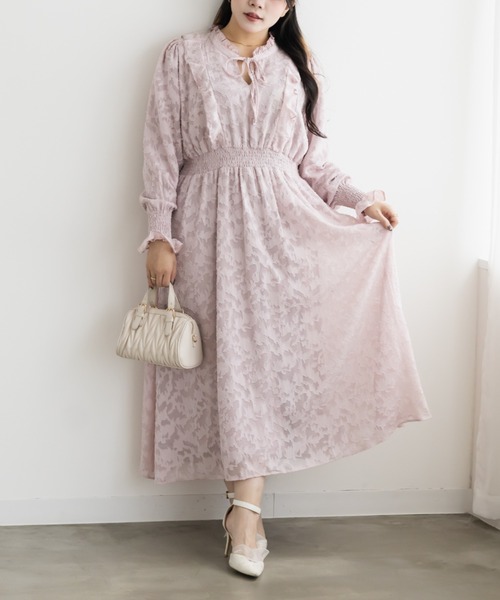 CLETTE（クレット）の「シアー花柄長袖フリルワンピース（ワンピース・レディース・ブルー/ネイビー/ピンク・4L/3L/LL）」の12枚目の写真