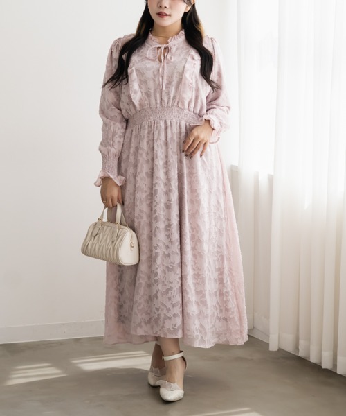 CLETTE（クレット）の「シアー花柄長袖フリルワンピース（ワンピース・レディース・ブルー/ネイビー/ピンク・4L/3L/LL）」の11枚目の写真
