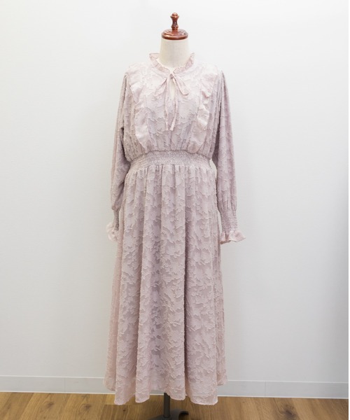 CLETTE（クレット）の「シアー花柄長袖フリルワンピース（ワンピース・レディース・ブルー/ネイビー/ピンク・4L/3L/LL）」の13枚目の写真