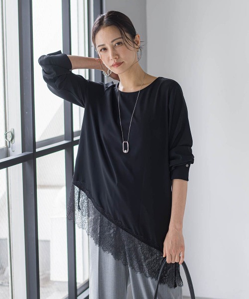 LAUTREAMONT（ロートレアモン）の「≪+1でトレンドライク≫サテンアシメヘムレースブラウス（シャツ/ブラウス・レディース・ホワイト/ブラック・9号）」の9枚目の写真