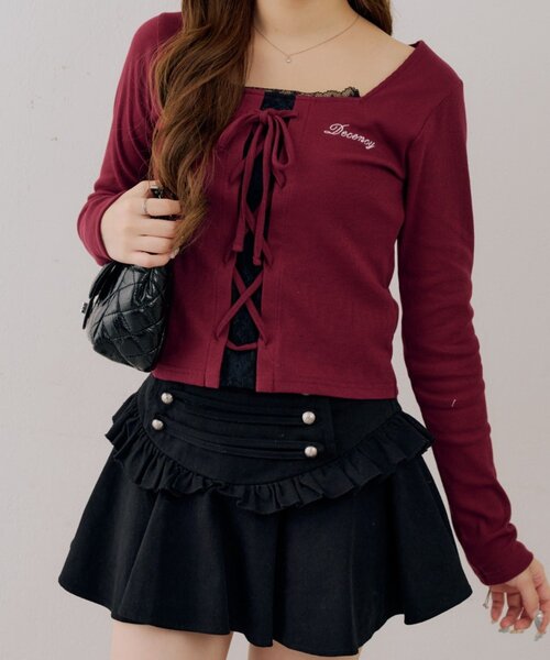 continuer de NICE CLAUP(コンティニューデナイスクラップ)の「レースアップドッキングPO(Tシャツ/カットソー・レディース・その他12/アイボリー/ブラック/ボルドー・FREE)」の3枚目の写真