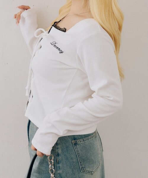 continuer de NICE CLAUP(コンティニューデナイスクラップ)の「レースアップドッキングPO(Tシャツ/カットソー・レディース・その他12/アイボリー/ブラック/ボルドー・FREE)」の8枚目の写真