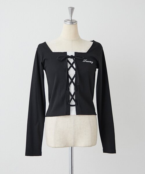 continuer de NICE CLAUP(コンティニューデナイスクラップ)の「レースアップドッキングPO(Tシャツ/カットソー・レディース・その他12/アイボリー/ブラック/ボルドー・FREE)」の17枚目の写真