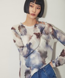 ニュアンス総柄シアークルーネックプルオーバー