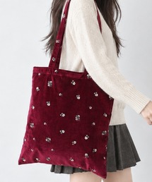 ベロア 小花刺繍トートバッグ / A4対応