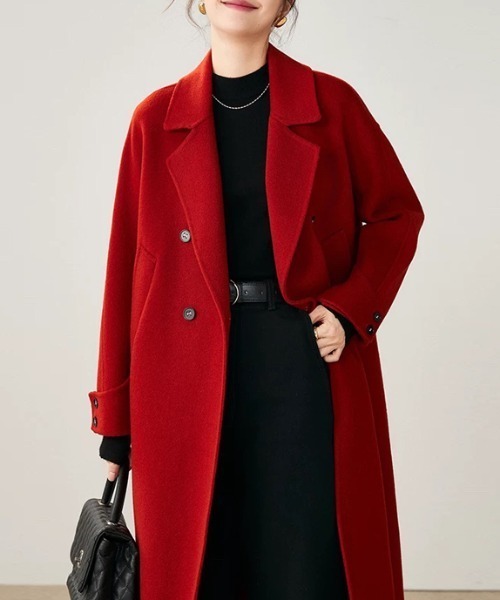 AMAJI(アマジ)の「テーラード ウールロングコート(テーラードジャケット・レディース・キャメル/ブラック/レッド・MEDIUM/SMALL/X-LARGE/LARGE)」の1枚目の写真