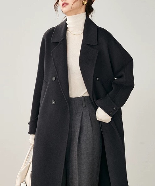 AMAJI(アマジ)の「テーラード ウールロングコート(テーラードジャケット・レディース・キャメル/ブラック/レッド・MEDIUM/SMALL/X-LARGE/LARGE)」の2枚目の写真