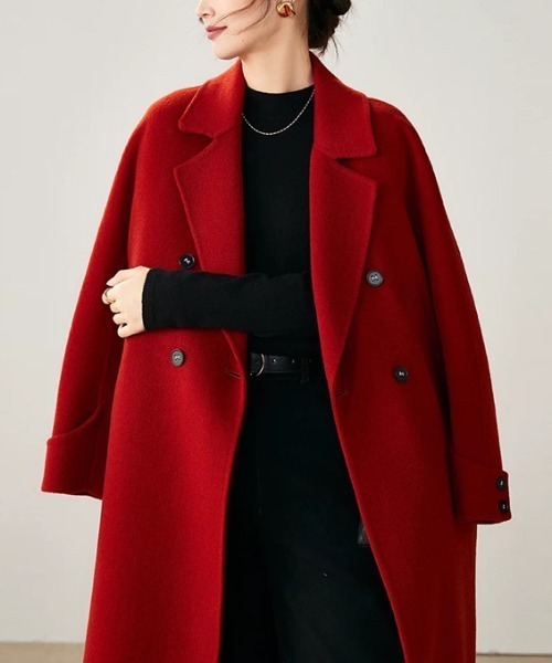 AMAJI(アマジ)の「テーラード ウールロングコート(テーラードジャケット・レディース・キャメル/ブラック/レッド・MEDIUM/SMALL/X-LARGE/LARGE)」の4枚目の写真