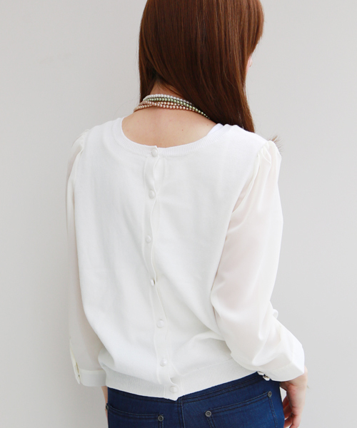 REAL CUBE(リアルキューブ)の「REAL CUBE 袖シフォン 前後リバーシブルカーディガン(カーディガン/ボレロ・レディース・ブラック/キナリ/ネイビー・38)」の9枚目の写真