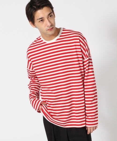 HARE(ハレ)の「ボーダードロップカットソー(HARE)(Tシャツ/カットソー・メンズ・ブルー/ブラック/レッド・MEDIUM/SMALL)」の3枚目の写真