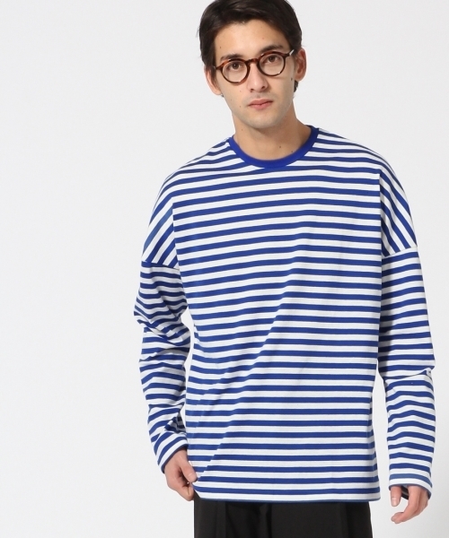 HARE(ハレ)の「ボーダードロップカットソー(HARE)(Tシャツ/カットソー・メンズ・ブルー/ブラック/レッド・MEDIUM/SMALL)」の1枚目の写真