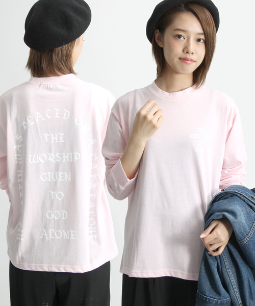 WEGO(ウィゴー)の「WEGO/バックロゴルーズロングTシャツ(Tシャツ/カットソー・レディース・ライトピンク/ブラック/ホワイト・FREE)」の1枚目の写真