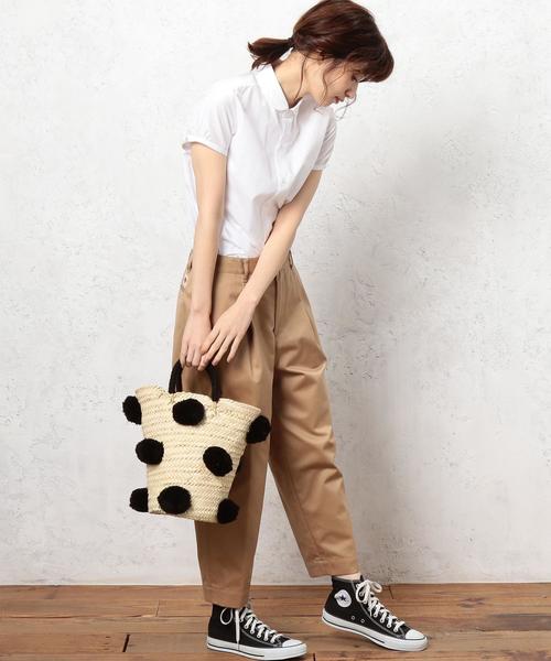 green label relaxing(グリーンレーベルリラクシング)の「ETINCELLES ポンポンカゴバッグ(かごバッグ・レディース・ブラック/ライトグレー・FREE)」の5枚目の写真