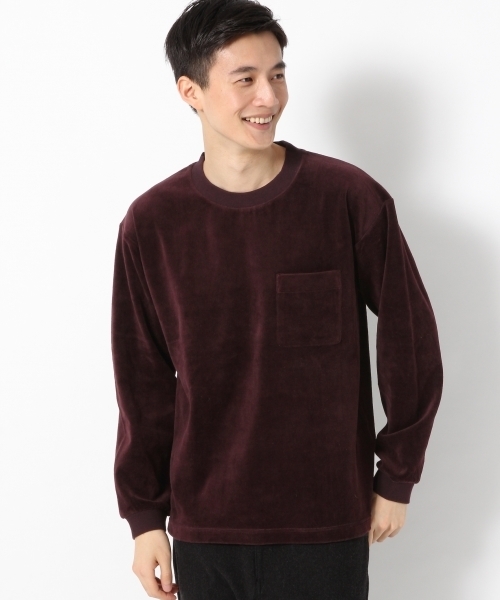 GLOBAL WORK（グローバルワーク）の「ベロアクルーネック長袖/777717（Tシャツ/カットソー・メンズ・ダークブラウン/ネイビー/ライトグリーン/ワインレッド/ブルー系その他・SMALL/MEDIUM/LARGE/X-LARGE）」の2枚目の写真