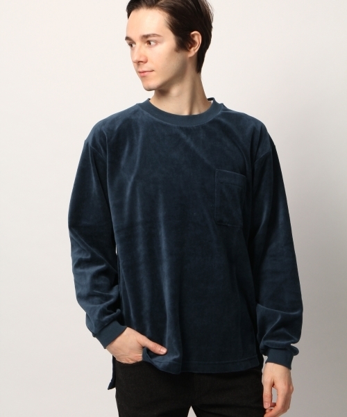 GLOBAL WORK（グローバルワーク）の「ベロアクルーネック長袖/777717（Tシャツ/カットソー・メンズ・ダークブラウン/ネイビー/ライトグリーン/ワインレッド/ブルー系その他・SMALL/MEDIUM/LARGE/X-LARGE）」の5枚目の写真