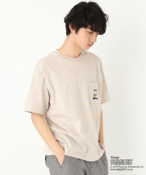 niko and...(ニコアンド)の「ピーナッツボーダーTシャツ(Tシャツ/カットソー・メンズ・ベージュ/グレー/オフホワイト・MEDIUM/LARGE)」の3枚目の写真