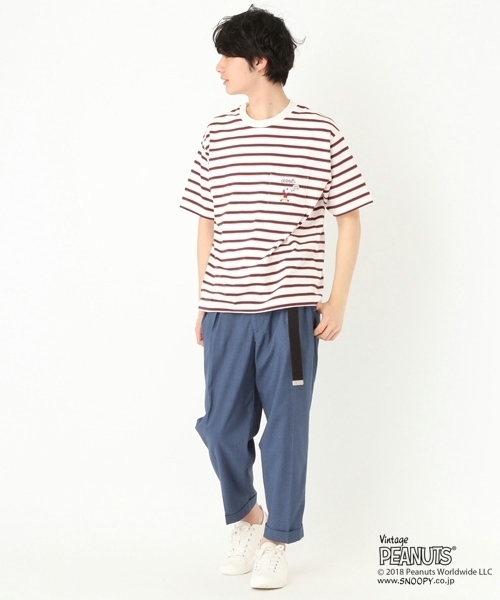 niko and...(ニコアンド)の「ピーナッツボーダーTシャツ(Tシャツ/カットソー・メンズ・ベージュ/グレー/オフホワイト・MEDIUM/LARGE)」の5枚目の写真