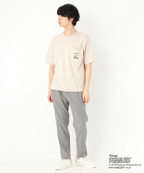 niko and...(ニコアンド)の「ピーナッツボーダーTシャツ(Tシャツ/カットソー・メンズ・ベージュ/グレー/オフホワイト・MEDIUM/LARGE)」の6枚目の写真