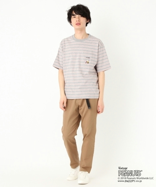 niko and...(ニコアンド)の「ピーナッツボーダーTシャツ(Tシャツ/カットソー・メンズ・ベージュ/グレー/オフホワイト・MEDIUM/LARGE)」の7枚目の写真