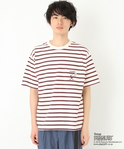 niko and...(ニコアンド)の「ピーナッツボーダーTシャツ(Tシャツ/カットソー・メンズ・ベージュ/グレー/オフホワイト・MEDIUM/LARGE)」の8枚目の写真