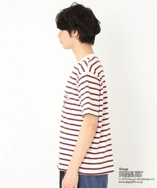 niko and...(ニコアンド)の「ピーナッツボーダーTシャツ(Tシャツ/カットソー・メンズ・ベージュ/グレー/オフホワイト・MEDIUM/LARGE)」の9枚目の写真