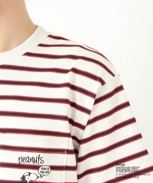 niko and...(ニコアンド)の「ピーナッツボーダーTシャツ(Tシャツ/カットソー・メンズ・ベージュ/グレー/オフホワイト・MEDIUM/LARGE)」の11枚目の写真