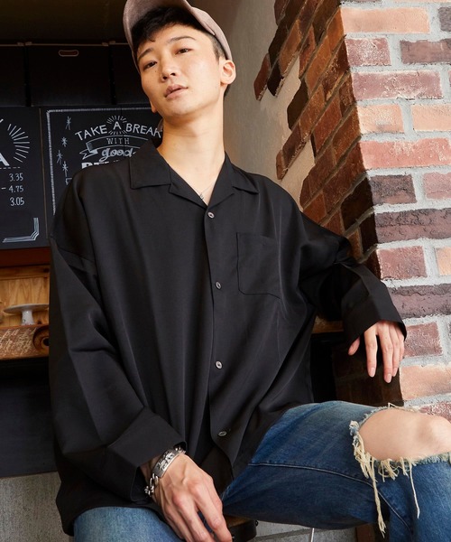 セール ビッグシルエットベーシックオープンカラー長袖シャツ アロハ