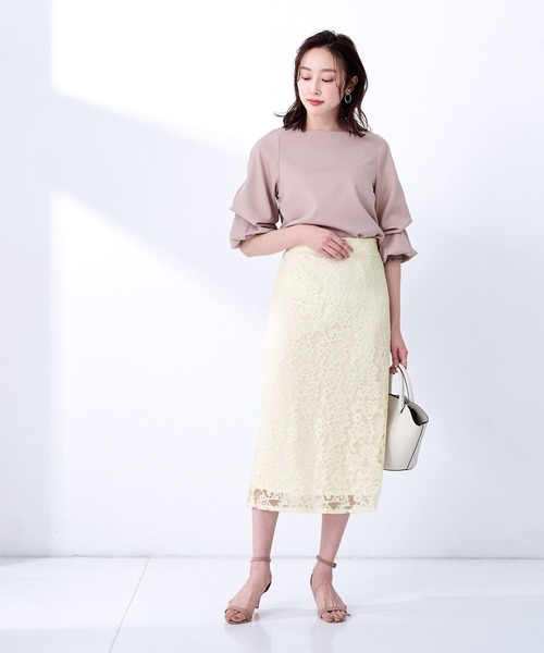 UR'S（ユアーズ）の「ﾚｰｽﾀｲﾄｽｶｰﾄ（スカート・レディース・ブラック/グレー/ブラウン/ネイビー/ライトブルー/ホワイト/オリーブ/チャコール/オフホワイト/ライトグリーン/ブルー・S/M/L）」の3枚目の写真