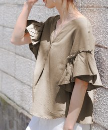 reca | タック入り袖フリルリネン混ブラウス(シャツ/ブラウス)