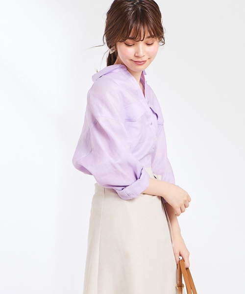 natural couture（ナチュラルクチュール）の「2WAYシンプルリネンシャツ（シャツ/ブラウス・レディース・ベージュ/ライトベージュ/ネイビー/ラベンダー/オレンジ系その他・FREE）」の4枚目の写真