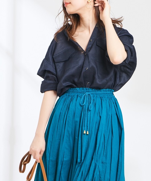 natural couture（ナチュラルクチュール）の「2WAYシンプルリネンシャツ（シャツ/ブラウス・レディース・ベージュ/ライトベージュ/ネイビー/ラベンダー/オレンジ系その他・FREE）」の3枚目の写真