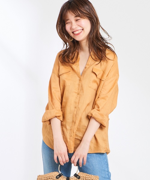 natural couture（ナチュラルクチュール）の「2WAYシンプルリネンシャツ（シャツ/ブラウス・レディース・ベージュ/ライトベージュ/ネイビー/ラベンダー/オレンジ系その他・FREE）」の5枚目の写真