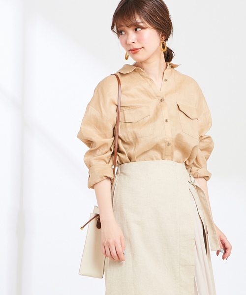 natural couture（ナチュラルクチュール）の「2WAYシンプルリネンシャツ（シャツ/ブラウス・レディース・ベージュ/ライトベージュ/ネイビー/ラベンダー/オレンジ系その他・FREE）」の8枚目の写真