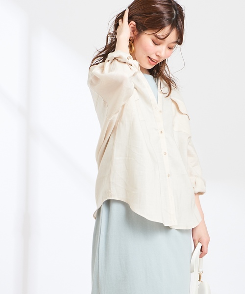 natural couture（ナチュラルクチュール）の「2WAYシンプルリネンシャツ（シャツ/ブラウス・レディース・ベージュ/ライトベージュ/ネイビー/ラベンダー/オレンジ系その他・FREE）」の13枚目の写真