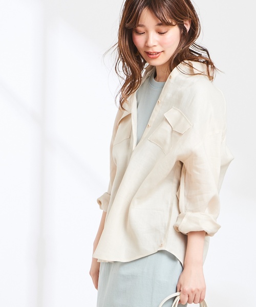 natural couture（ナチュラルクチュール）の「2WAYシンプルリネンシャツ（シャツ/ブラウス・レディース・ベージュ/ライトベージュ/ネイビー/ラベンダー/オレンジ系その他・FREE）」の14枚目の写真