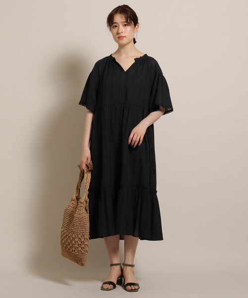 Moi non plus(モアノンプリュ)の「moi non plus(モアノンプリュ)インド綿ワンピース(ワンピース)」|ブラック