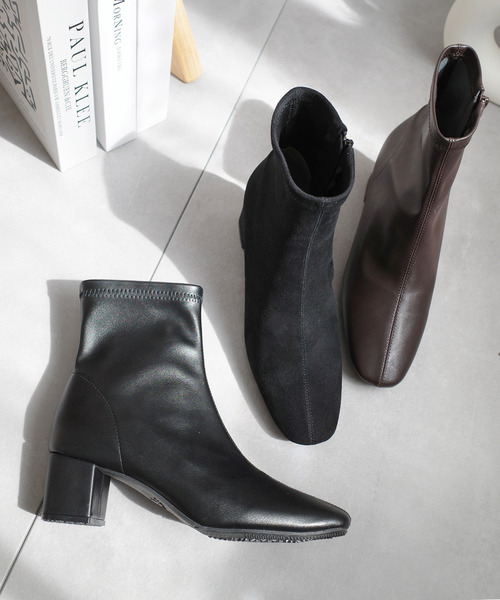 AmiAmi（アミアミ）の「スクエアトゥストレッチショートブーツ（ブーツ・レディース・ブラック系その他2/ブラック系その他/ブラック/ダークブラウン/ベージュ・L/LL/M/S）」の17枚目の写真