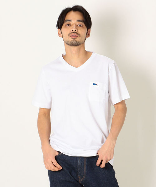 LACOSTE（ラコステ）の「SHIPS any×LACOSTE: 別注 ポケット Ｖネック Ｔシャツ（Tシャツ/カットソー・メンズ・ホワイト/ブラック/ベージュ/ブルー・1/2/4/3/5）」の5枚目の写真