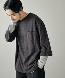【アンサンブル2点SET】長袖サーマルレイヤード カットソー ＆ ビッグシルエット 半袖カットソー