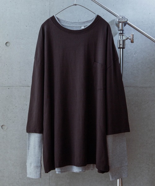 MONO-MART（モノマート）の「【アンサンブル2点SET】長袖サーマルレイヤード カットソー ＆ ビッグシルエット 半袖カットソー（アンサンブル・メンズ・ホワイト/ブラック/ベージュ/ブラウン/オリーブ/チャコール・M/L）」の10枚目の写真