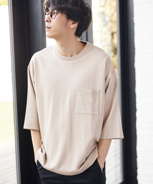 LAKOLE（ラコレ）の「クロップドスリーブポンチTシャツ / LAKOLE（Tシャツ/カットソー・メンズ・ホワイト/ブラック/ベージュ/グレー/グリーン・MEDIUM/LARGE）」の4枚目の写真