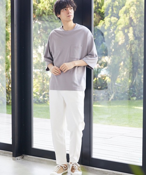 LAKOLE（ラコレ）の「クロップドスリーブポンチTシャツ / LAKOLE（Tシャツ/カットソー・メンズ・ホワイト/ブラック/ベージュ/グレー/グリーン・MEDIUM/LARGE）」の8枚目の写真