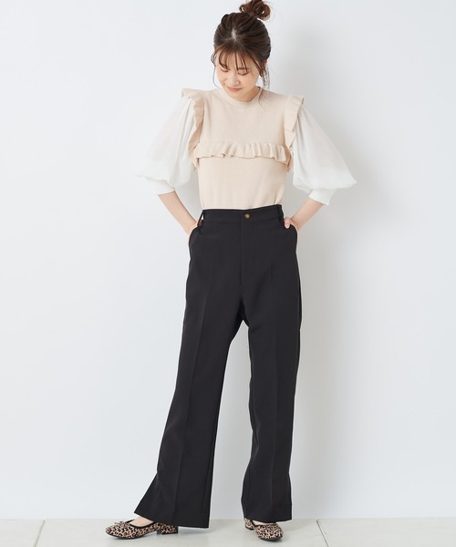 one after another NICE CLAUP（ワンアフターアナザーナイスクラップ）の「リブフリルドッキングニット（ニット/セーター・レディース・アイボリー/ブラック/グレイッシュベージュ・FREE）」の7枚目の写真