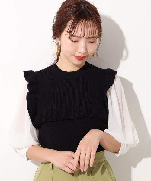 one after another NICE CLAUP（ワンアフターアナザーナイスクラップ）の「リブフリルドッキングニット（ニット/セーター・レディース・アイボリー/ブラック/グレイッシュベージュ・FREE）」の11枚目の写真