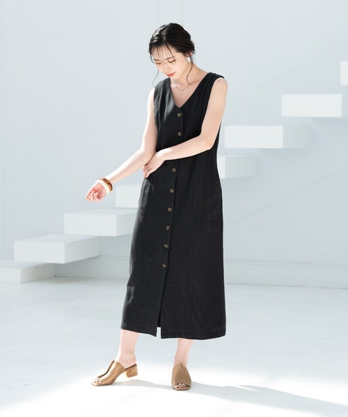 Aunt Marie's(アントマリーズ)の「リネンロングジレワンピース(ワンピース・レディース・ブラック/グリーン/ナチュラル・FREE)」の10枚目の写真