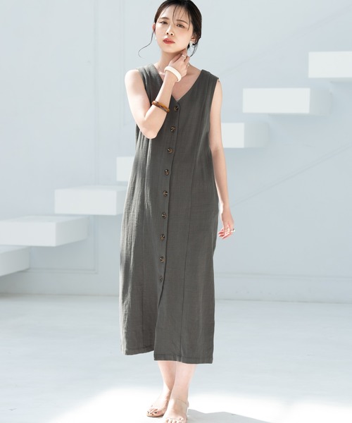 Aunt Marie's(アントマリーズ)の「リネンロングジレワンピース(ワンピース・レディース・ブラック/グリーン/ナチュラル・FREE)」の12枚目の写真