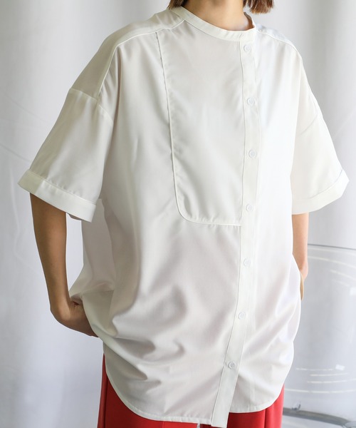 select MOCA（セレクトモカ）の「2021 SS アシンメトリーパイピングシャツ（シャツ/ブラウス・レディース・ホワイト/ライトブルー/ライム/オレンジ/サーモンピンク・FREE）」の2枚目の写真