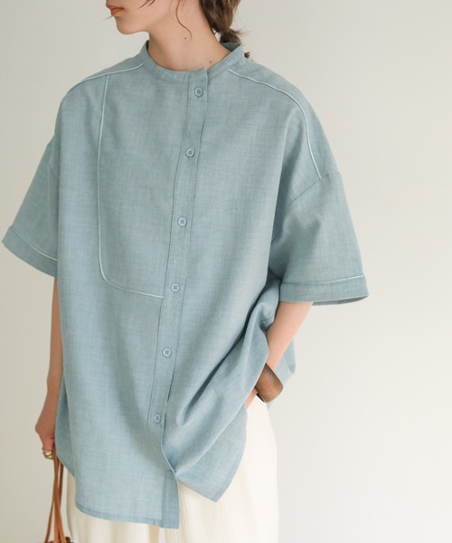 select MOCA（セレクトモカ）の「2021 SS アシンメトリーパイピングシャツ（シャツ/ブラウス・レディース・ホワイト/ライトブルー/ライム/オレンジ/サーモンピンク・FREE）」の4枚目の写真