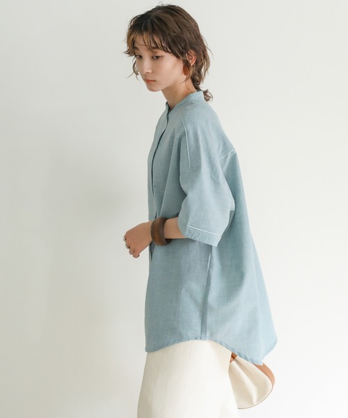 select MOCA（セレクトモカ）の「2021 SS アシンメトリーパイピングシャツ（シャツ/ブラウス・レディース・ホワイト/ライトブルー/ライム/オレンジ/サーモンピンク・FREE）」の9枚目の写真