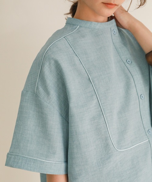 select MOCA（セレクトモカ）の「2021 SS アシンメトリーパイピングシャツ（シャツ/ブラウス・レディース・ホワイト/ライトブルー/ライム/オレンジ/サーモンピンク・FREE）」の10枚目の写真